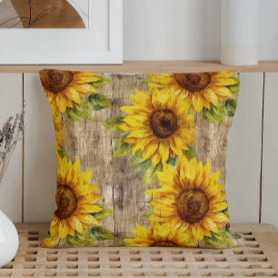 Rustic Watercolor Sunflower Rustica Throw Pillow