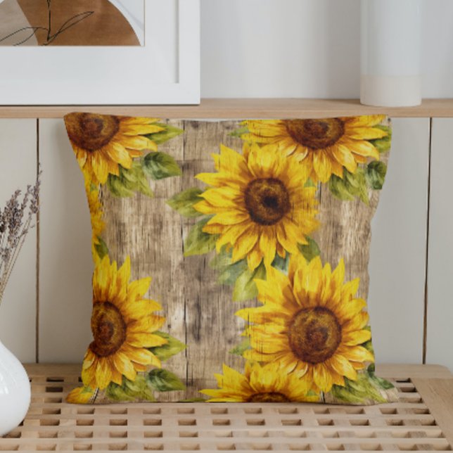 Rustic Watercolor Sunflower Rustica Throw Pillow (Creator Uploaded)