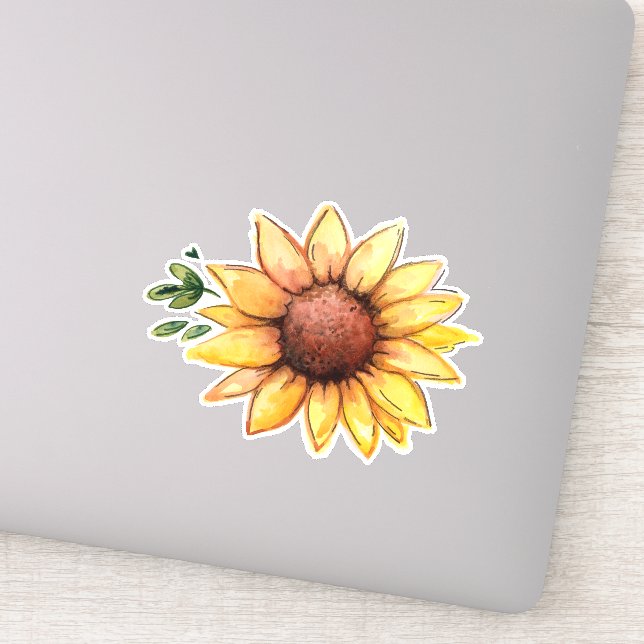 Rustic Watercolor Sunflower Sticker (Detail)