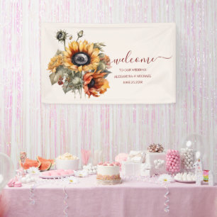 Rustic Watercolor Sunflower Wedding Banner