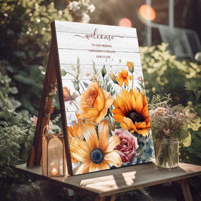 Rustic Watercolor Sunflower Wedding Foam Board (Creator Uploaded)
