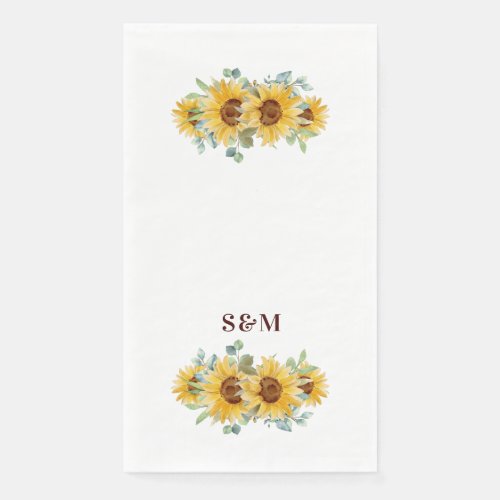 Rustic Watercolor Sunflower Wedding Monogram Paper Guest Towels