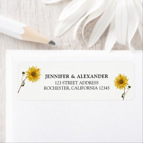 Rustic watercolor sunflower wedding return address label