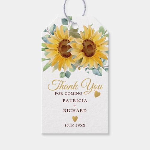 Rustic Watercolor Sunflower Wedding Thank You Gift Tags