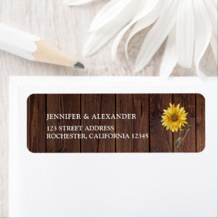 Rustic watercolor sunflower wood wedding return label