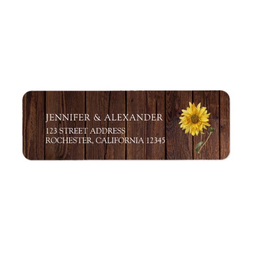 Rustic watercolor sunflower wood wedding return label