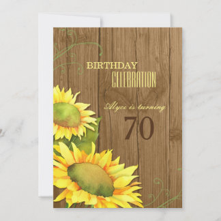 Rustic Watercolor Sunflowers 70th Birthday Invitation