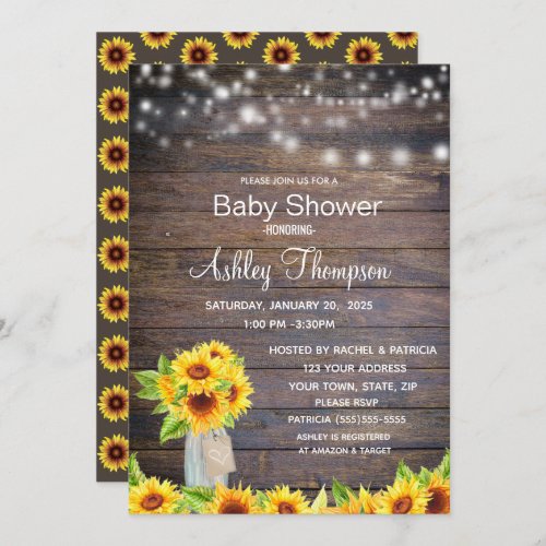 Rustic Watercolor Sunflowers and Jar Baby Shower Invitation