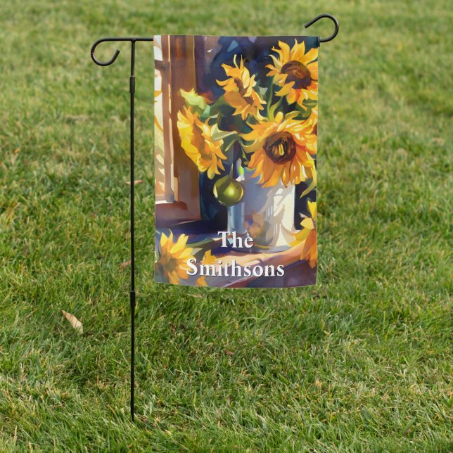 Rustic Watercolor Sunflowers at Window Garden Flag (In SItu)