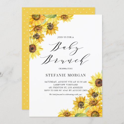 Rustic Watercolor Sunflowers Baby Shower Brunch Invitation