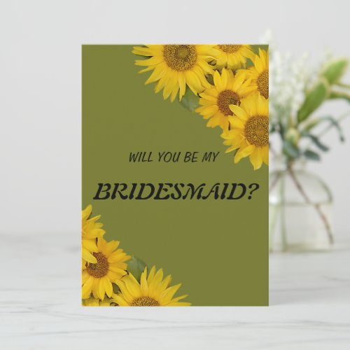 Rustic Watercolor Sunflowers Be My Bridesmaid Holiday Card