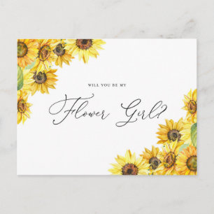 Rustic Watercolor Sunflowers Be My Flower Girl Postcard