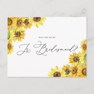 Rustic Watercolor Sunflowers Be My Jr. Bridesmaid Postcard