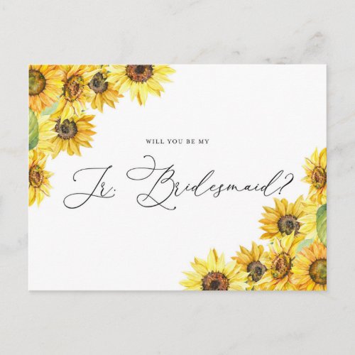 Rustic Watercolor Sunflowers Be My Jr Bridesmaid Postcard