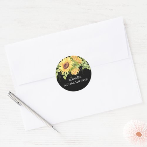 Rustic Watercolor Sunflowers Bridal Shower Classic Round Sticker