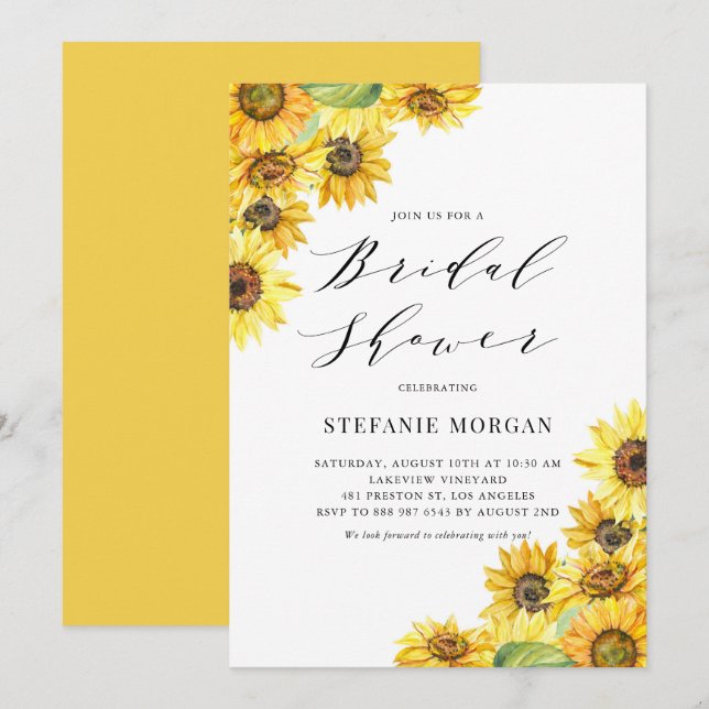 Rustic Watercolor Sunflowers Bridal Shower Invitation (Front/Back)