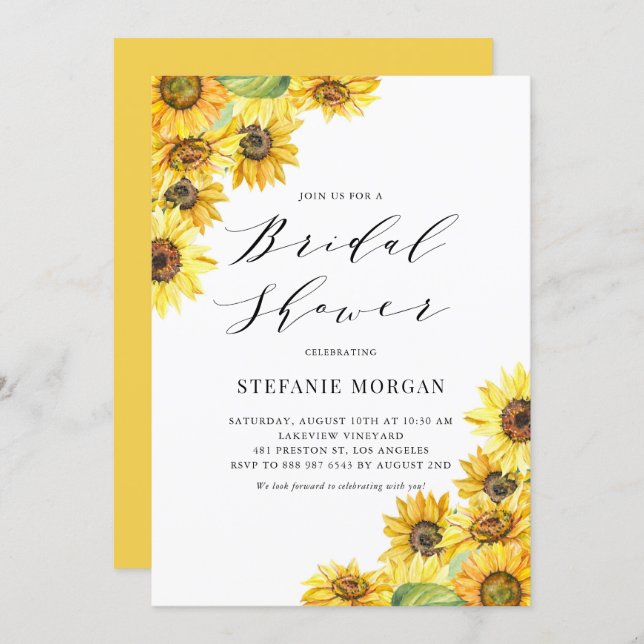 Rustic Watercolor Sunflowers Bridal Shower Invitation (Front/Back)