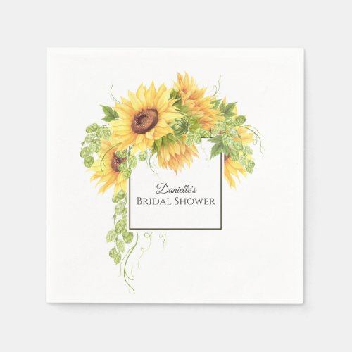 Rustic Watercolor Sunflowers Bridal Shower Napkins