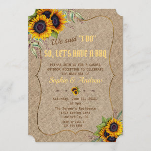 Rustic Watercolor Sunflowers Burlap I DO BBQ Invitation