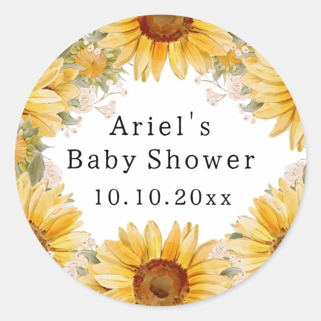 Rustic Watercolor Sunflowers  Classic Round Sticker (Front)