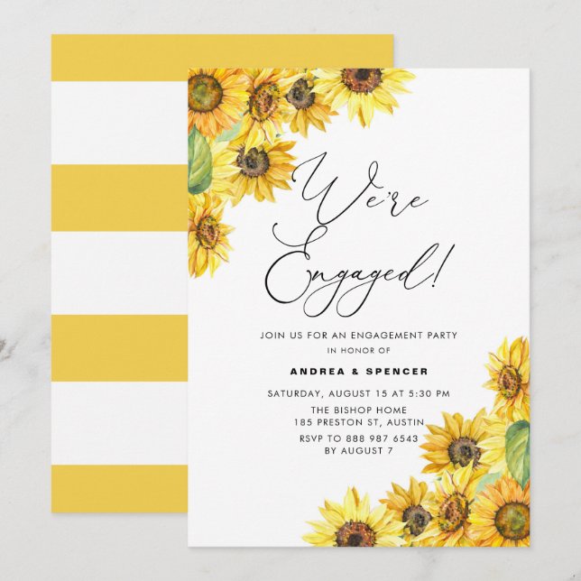 Rustic Watercolor Sunflowers Engagement Party Invitation (Front/Back)
