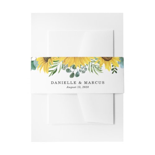 Rustic Watercolor Sunflowers  Eucalyptus Wedding Invitation Belly Band