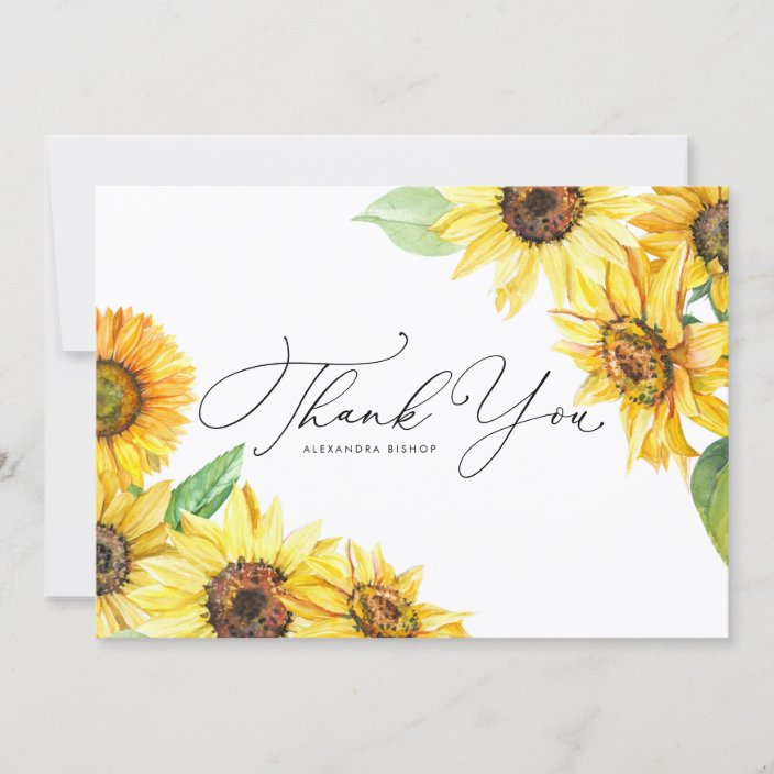 Stunning Watercolour Sunflower Personalized Wedding Thank You Cards