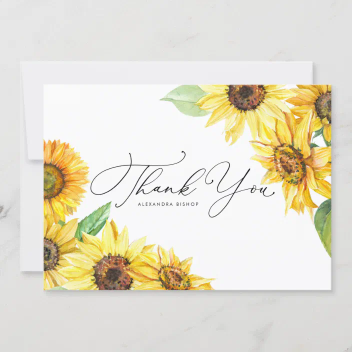 Vintage Sunflower Formal Personalised Wedding Thank You Cards 