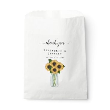 Rustic Watercolor Sunflowers Mason Jar Favor Bag