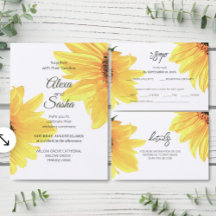 Rustic Watercolor Sunflowers Minimalist Wedding