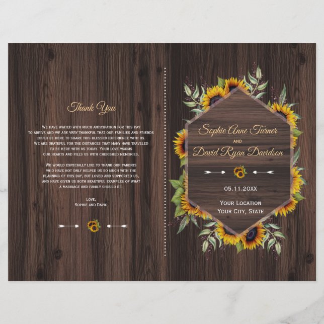 Rustic Watercolor Sunflowers Old Barn Program (Front)