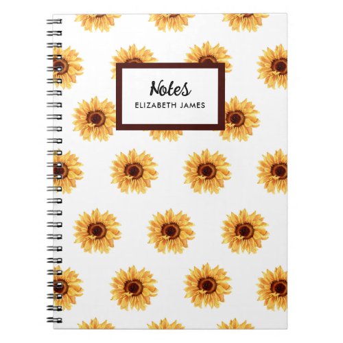 Rustic Watercolor Sunflowers Pattern Personized Notebook