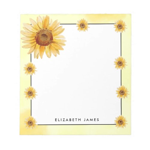 Rustic Watercolor Sunflowers Personalized  Notepad