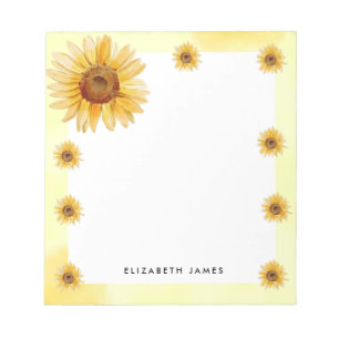 Rustic Watercolor Sunflowers Personalized Notepad