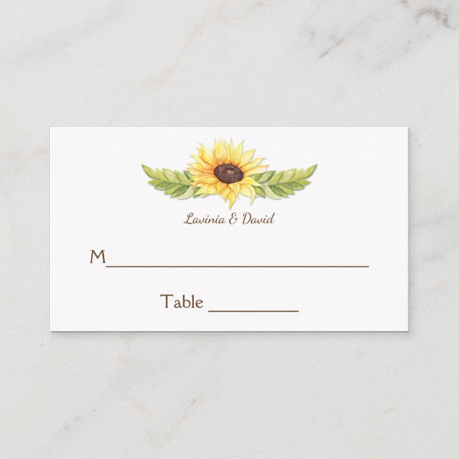Rustic Watercolor Sunflowers Place Cards (Front)