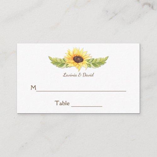 Rustic Watercolor Sunflowers Place Cards