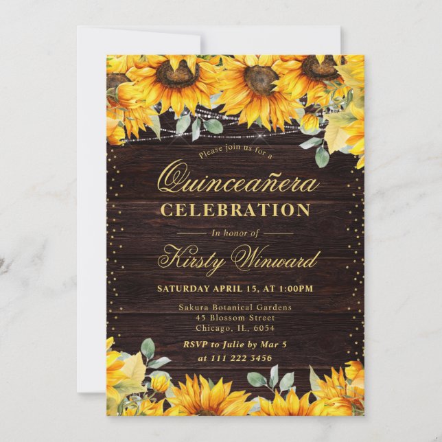 Rustic Watercolor Sunflowers Quinceanera Invitation (Front)