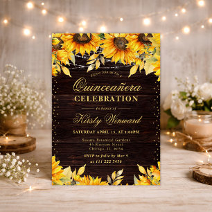 Rustic Watercolor Sunflowers Quinceanera Invitation