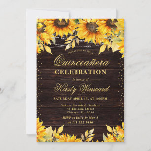 Rustic Watercolor Sunflowers Quinceanera Invitation