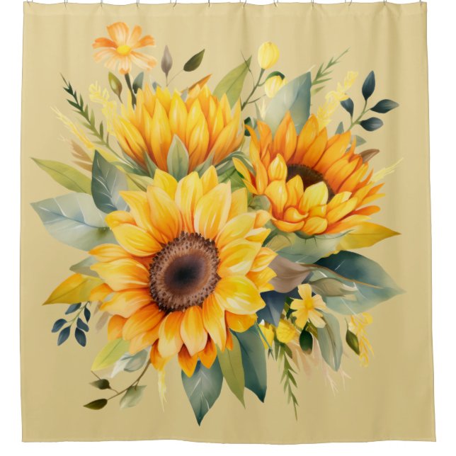 Rustic Watercolor Sunflowers Shower Curtain (Front)