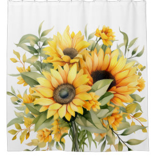 Rustic Watercolor Sunflowers Shower Curtain