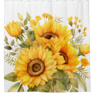 Rustic Watercolor Sunflowers Shower Curtain