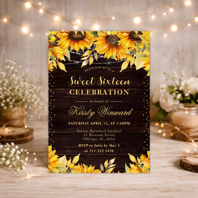 Rustic Watercolor Sunflowers Sweet 16 Invitation (Creator Uploaded)