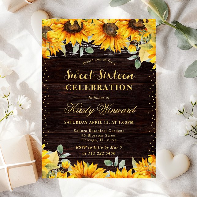 Rustic Watercolor Sunflowers Sweet 16 Invitation (Creator Uploaded)