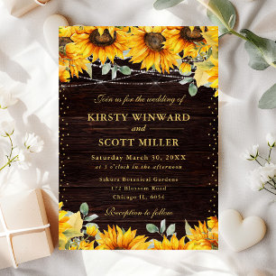 Rustic Watercolor Sunflowers Wedding Invitation