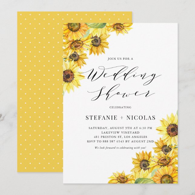 Rustic Watercolor Sunflowers Wedding Shower Invitation (Front/Back)