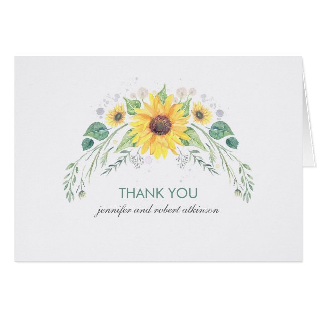 Rustic Watercolor Sunflowers Wedding Thank You Card