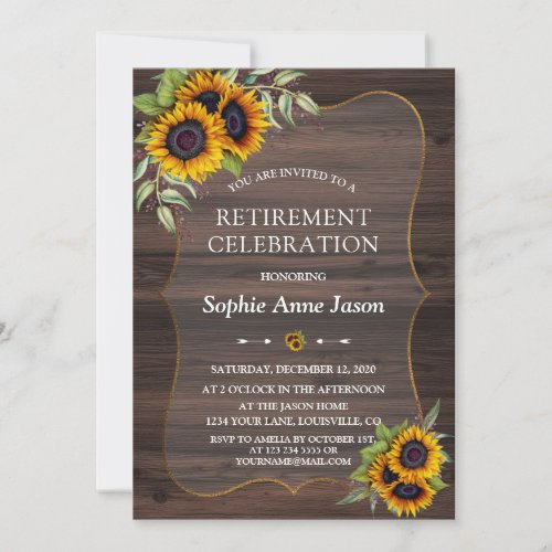 Rustic Watercolor Sunflowers Wood Retirement Party Invitation