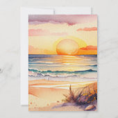 Rustic Watercolor Sunset Beach Sea Save The Date Announcement (Back)