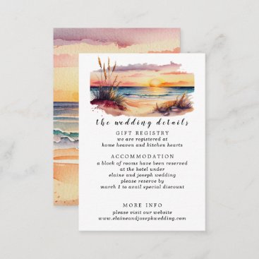 Rustic Watercolor Sunset Beach Seascape Wedding Enclosure Card